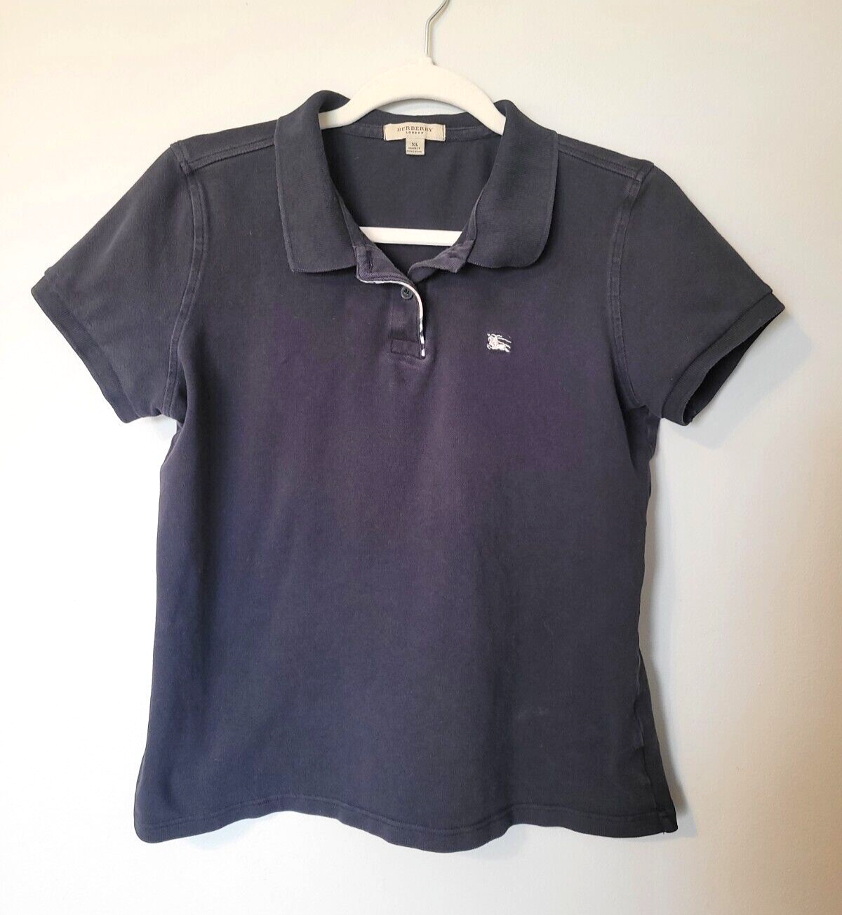 Vintage Burberry Short Sleeve Polo Shirt Boys Size XL Black Made in England - $11.35