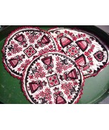 Vintage Retro German Country Girls Dirndl Black White Red Doilies (3) - £28.28 GBP