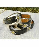 Brighton USA THIN Leather Western Belt--Moc-Croc w/6 Large Silver X sz 3... - €43,54 EUR