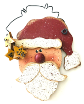 Hand Painted Wood Santa Christmas Ornament with Curly Wire Hanger Signed on Back - £12.68 GBP