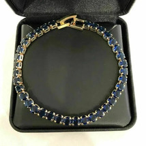 12Ct Round Cut Simulated Blue Sapphire Tennis Bracelet 14K Yellow Gold Plated - £223.61 GBP