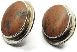 925 Sterling Silver Large Oval Sandstone Mexico Post Earrings Vintage - £42.63 GBP