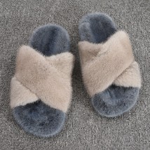 New Arrivals Women&#39;s Real Mink  Slippers Female Fashion Winter  Slides Indoor Sh - £177.94 GBP