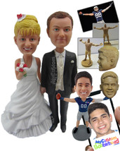 Personalized Bobblehead Wedding Couple In Gorgeous Wedding Attire With Bride Hol - £124.67 GBP