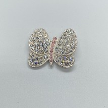 Vintage Carolee Butterfly 1&quot; Brooch Pin Clear Pink Rhinestone Silver Ton... - £15.52 GBP