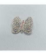 Vintage Carolee Butterfly 1&quot; Brooch Pin Clear Pink Rhinestone Silver Ton... - £15.52 GBP