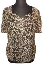 Siren Lily Women&#39;s Leopard Print Ruched Bust Short Sleeve Blouse Plus 2X - £19.51 GBP