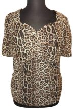 Siren Lily Women&#39;s Leopard Print Ruched Bust Short Sleeve Blouse Plus 2X - $24.99