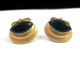 Swank Cobalt Blue Glass Oval Cufflinks Vintage Goldtone Cuff Links Eye Shape - £16.61 GBP
