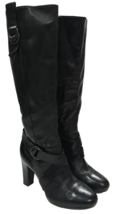 Cole Haan BLACK LEATHER Heel Boot Charcoal Buckle Knee High Zipper Air 5... - $95.00