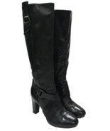 Cole Haan BLACK LEATHER Heel Boot Charcoal Buckle Knee High Zipper Air 5... - $95.00