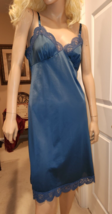Vtg Blue 36 (M) Merville Antron III Nylon Tricot Full Slip Gown Nightgown USA - £14.03 GBP