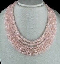 Natural Pink Rose Quartz Beads Button 6 Line 749 Cts Gemstone Fashion Necklace - £132.86 GBP