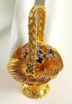 Wired FLOWER BASKET with Rhinestone Flowers Vintage Brooch Pin - 3D - si... - £43.45 GBP