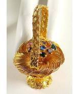 Wired FLOWER BASKET with Rhinestone Flowers Vintage Brooch Pin - 3D - si... - $55.00