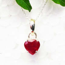 HEART RUBY Gemstone Pendant, Birthstone Pendant, 925 Sterling Silver Pendant, Fa - $29.92