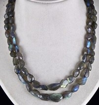 Natural Black Labradorite Beads Faceted Nuggets 2 Line 430 Cts Gemstone Necklace - £189.25 GBP