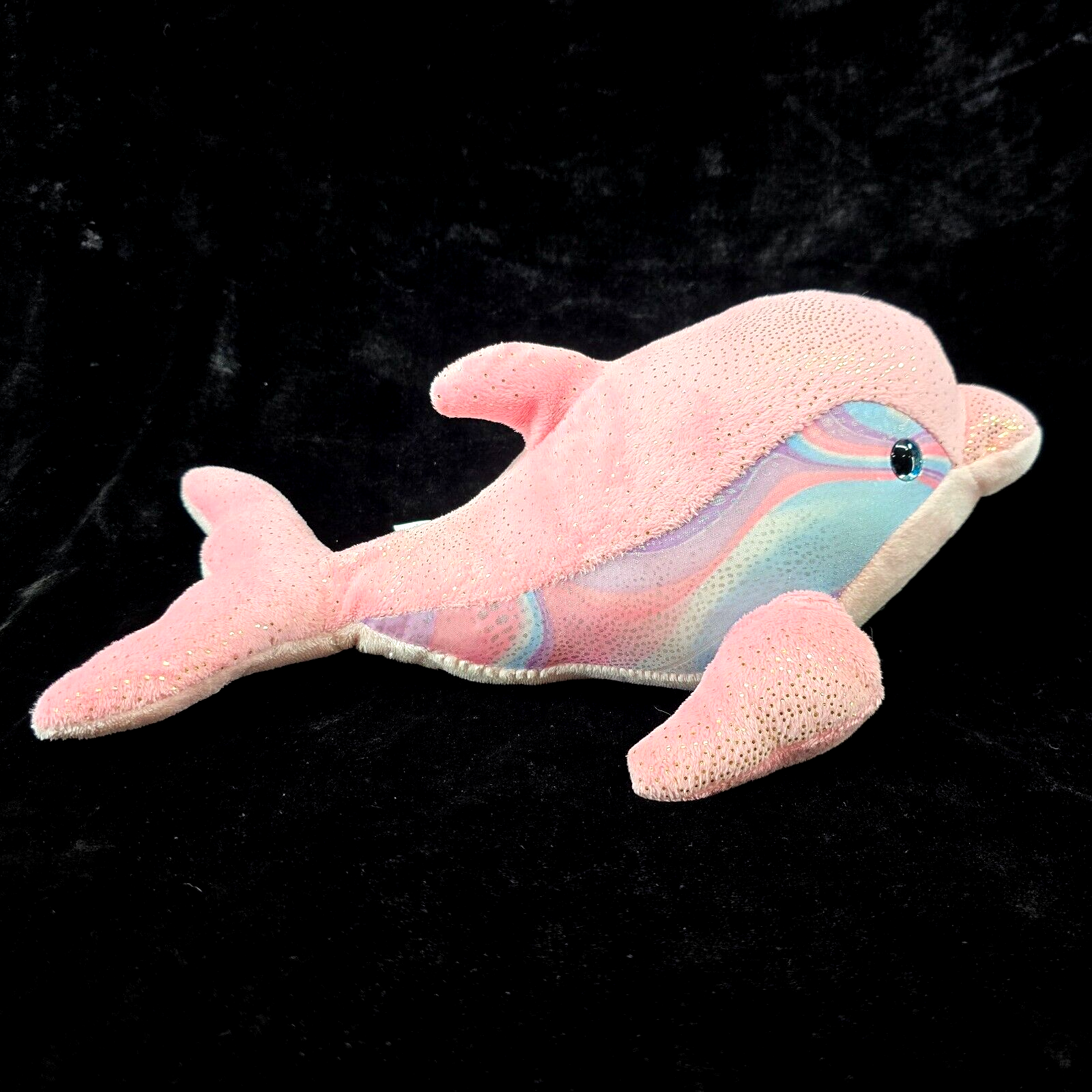 Aurora World Dolphin Plush Pink 14" Gold Sparkles Blue Eyes Porpoise Marine - $11.56