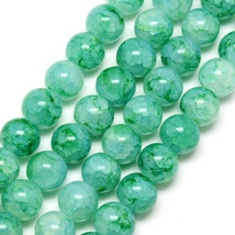 50 Crackle Glass Beads 8mm Green Veined Bulk Jewelry Supplies Mix Unique  - £5.10 GBP