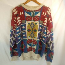 Bemidji Woolen Mills Colorful Tribal Knit Sweater Cotton L Large - £39.46 GBP