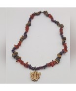 Amber Mix Stones Nuggets Necklace Choker Butterscotch Brown Butterfly Pe... - $41.03 CAD