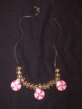 Candy Peppermint Stripe Necklace Holiday Charm Jewelry Glitter - £5.60 GBP