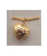 HEART PENDANT NECKLACE-Valentine Jewelry-Puffy Vintage Gold Bead - £3.95 GBP