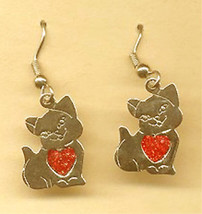 An item in the Jewelry & Watches category: CAT RED HEART EARRINGS-Cute Kitty Animal Love Charm Jewelry-GOLD