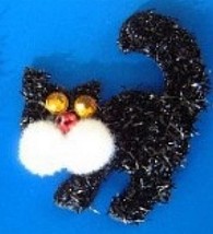 Cat Black Puffy Button Pin Brooch Lucky 13 Witch Funky Jewelry - $3.97