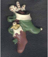 Christmas STOCKING w-TOYS VICTORIAN PIN BROOCH-Holiday Jewelry - $3.97