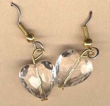 HEART EARRINGS - Faceted Vintage Faux Crystal Love Charm Jewelry - £5.49 GBP