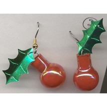 Glass Ball Ornament Earrings Christmas Holiday Jewelry Irrid Red - £3.92 GBP