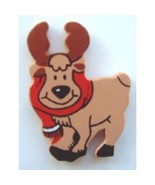 REINDEER MOOSE BUTTON PIN-Rudolph w-Scarf Wood Christmas Jewelry - $75.45 MXN