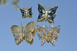 Lot of 4 Vtg Butterfly brooch pins**2 matching Enamel**1 Filigree**1 Damascus - £14.90 GBP