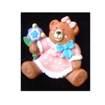 Teddy Bear Girl Pin Brooch W Pink Dress & Bow Cute Gift Jewelry - $2.97