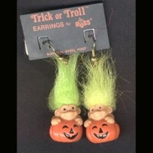 Troll Jack O Lantern Funky Earrings Halloween Pumpkin Russ Green - £8.76 GBP