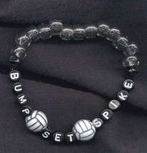 VOLLEYBALL BRACELET-BUMP SET SPIKE-Team Coach Jewelry Bead-BLACK - $129.83 MXN