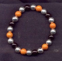 BEAD STRETCH CHARM BRACELET-Orange/Black/Silver Team Fan Jewelry - £1.54 GBP
