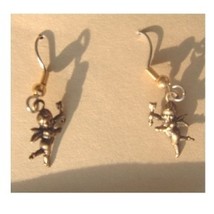 CUPID CHERUB ANGEL EARRINGS-Brass Bow Arrow Charm Jewelry -Tiny - £3.93 GBP