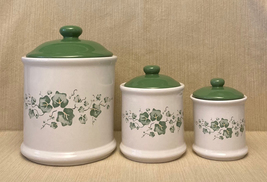 Vintage green ivy kitchen canisters set of 3 Jay Import Corelle Callaway leaves - £18.98 GBP