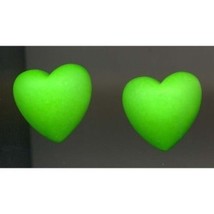 HEART DOMED BUTTON EARRINGS-Fun Valentine Gift Jewelry-Neon GRN - $4.97