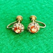 Vargas Faux Diamond Orange Stone With Cameo Screw Back Vintage Signed Beautiful - $14.84