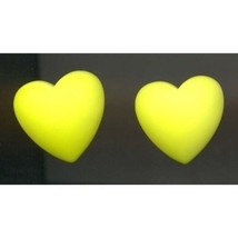 Heart Domed Button Earrings Fun Valentine Gift Jewelry Neon Yell - £3.70 GBP