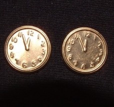 CLOCK FACE BUTTON EARRINGS-Vintage Brass Gold Time Funky Jewelry - £5.57 GBP