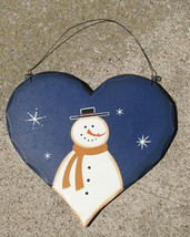 Wood Heart Plaque  HP28 -  Blue Snowman on Heart  with Top Hat - £2.79 GBP