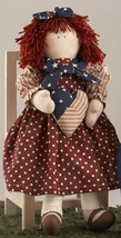 Cloth Primitive Doll    41408-Americana Doll Girl w/heart - $18.95