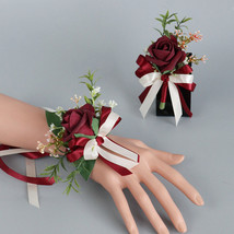 Elegant Wrist Corsage &amp; Boutonniere with Artificial Red Roses - £6.25 GBP