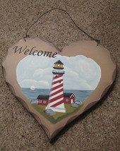  HP16 - Welcome Lighthouse wood Heart - £3.10 GBP