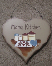 Wood Heart Plaque  HP13 -  Mom&#39;s Kitchen - £2.75 GBP