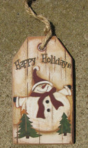 Happy Holidays Snowman wood tag  - $2.95
